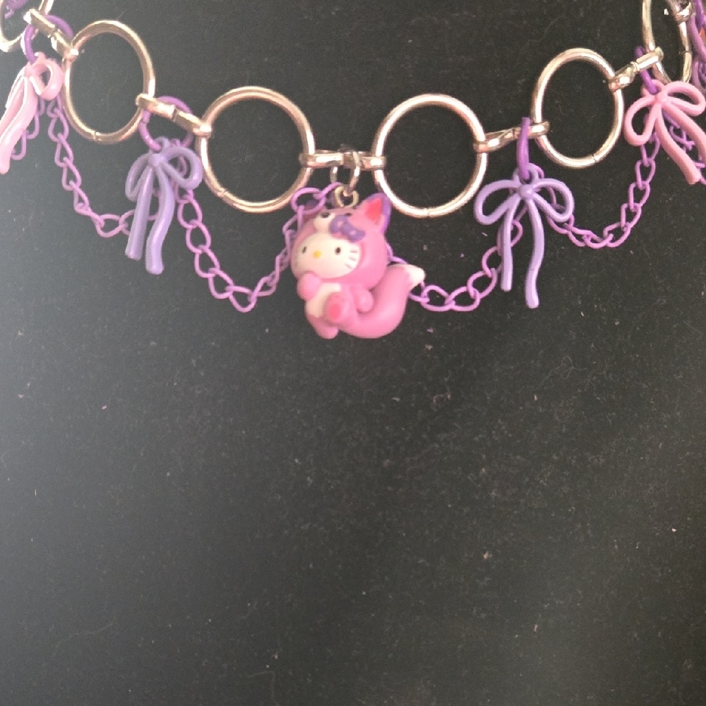 Hand Crafted Purple Hello Kitty Charm Necklace